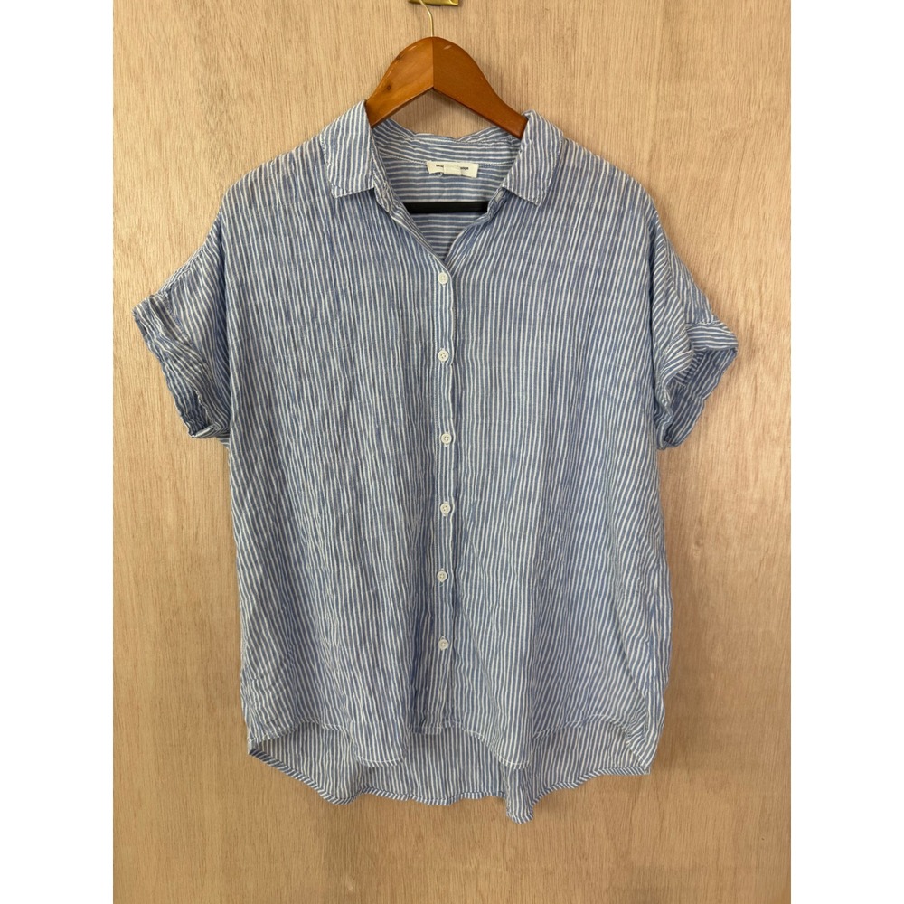 Beachlunchlounge Blue White Striped Button Down Shirt Large Short Sleeve Cuffed